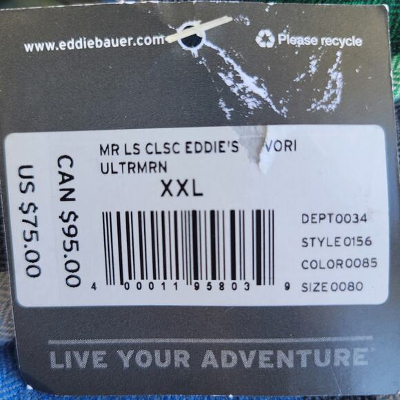 NWT Eddie Bauer Plaid Flannel Shirt Classic Fit Blue Multi Men Size XXL Casual - Picture 5 of 10